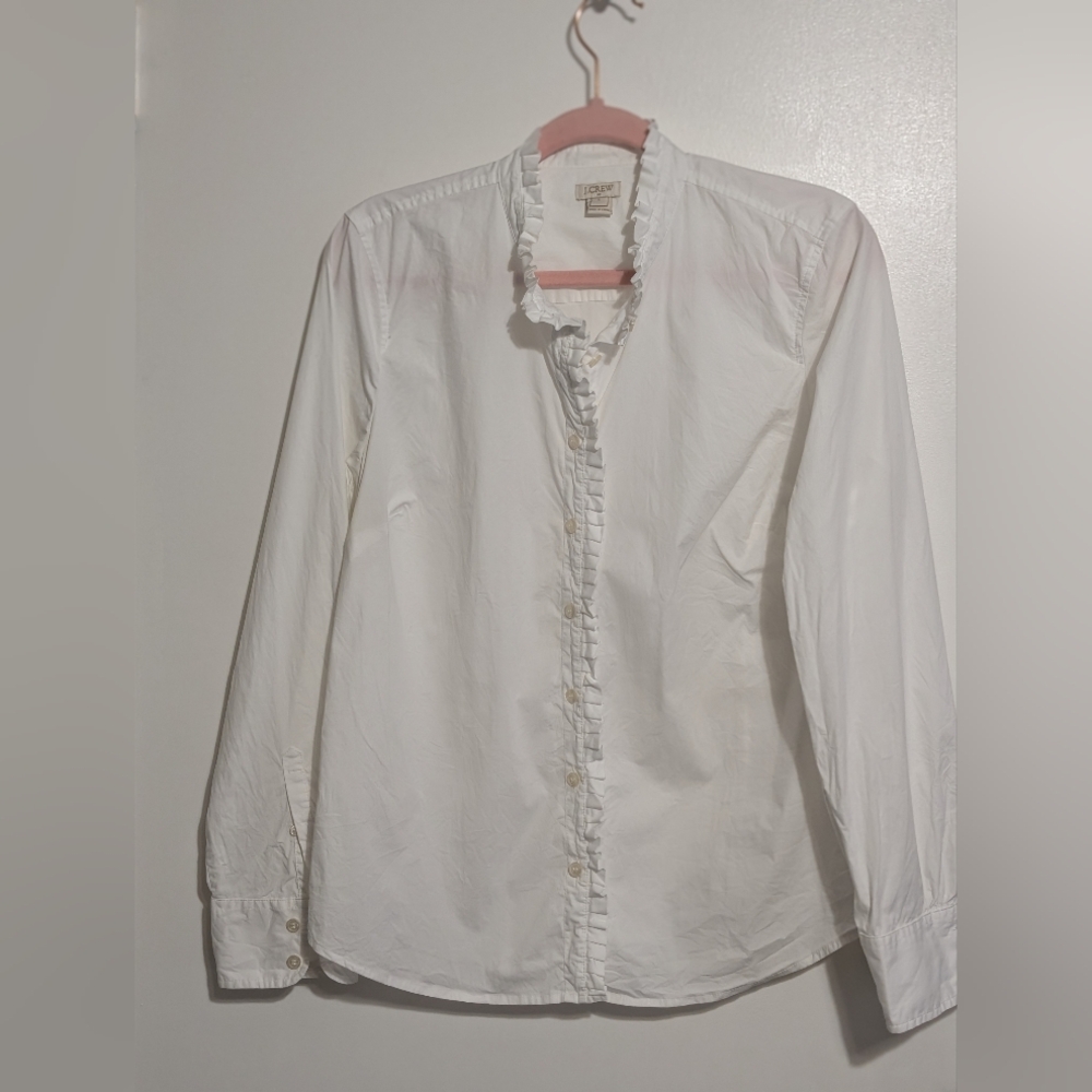 J.Crew Ruffle-trim Button Up shirt in cotton